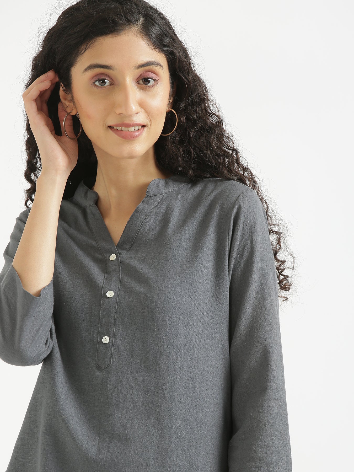 Slate Grey Airy Linen Short Kurta – सादा / SAADAA