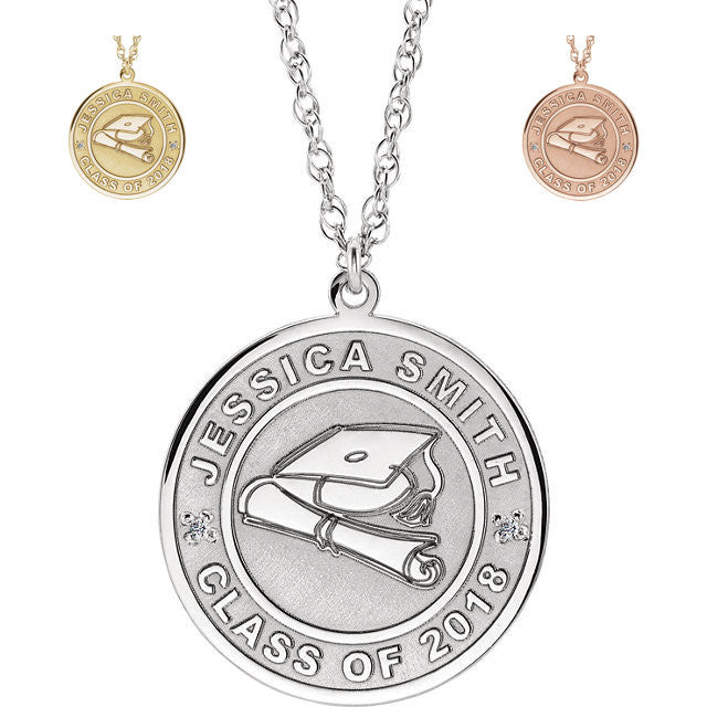 Engraved Diamond Graduation Any Year & Name Disc Necklace - Sparkle & Jade