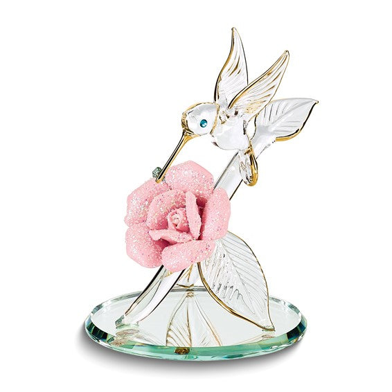 Glass Baron Small Hummingbird on Porcelain Rose Branch Glass