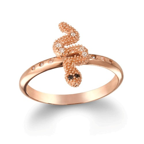 Sterling Silver Rose Gold-Plated Black And White CZ Snake Ring