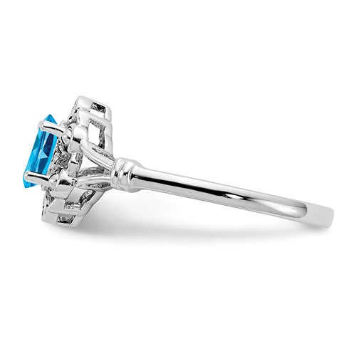 Sterling Silver Swiss Blue Topaz & Diamond Ring
