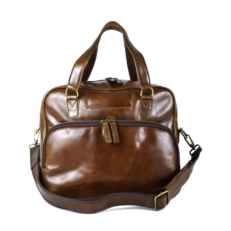 Travel Bag with shoe compartment in Cognac color Leather