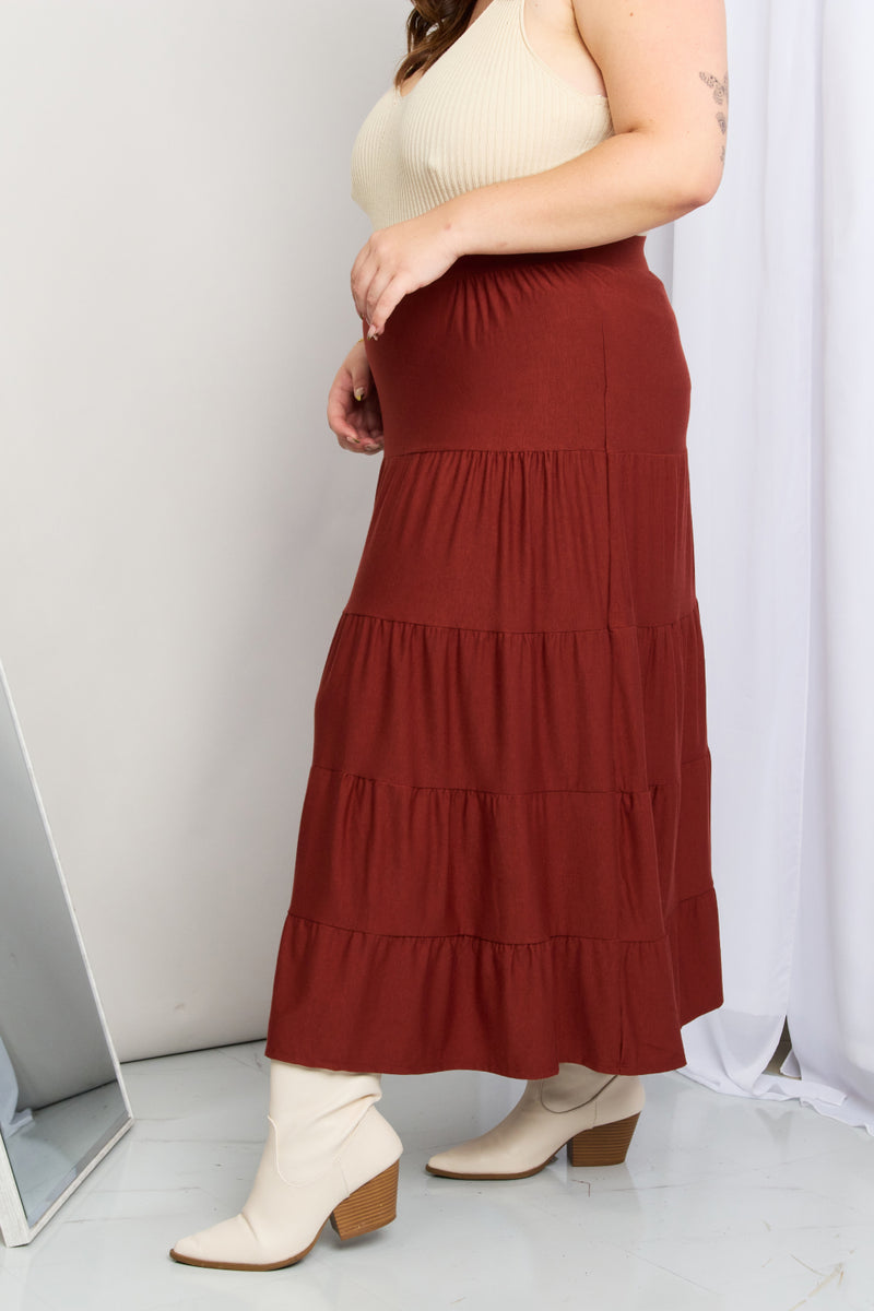 Wide Waistband Tiered Midi Skirt-ONLINE ONLY