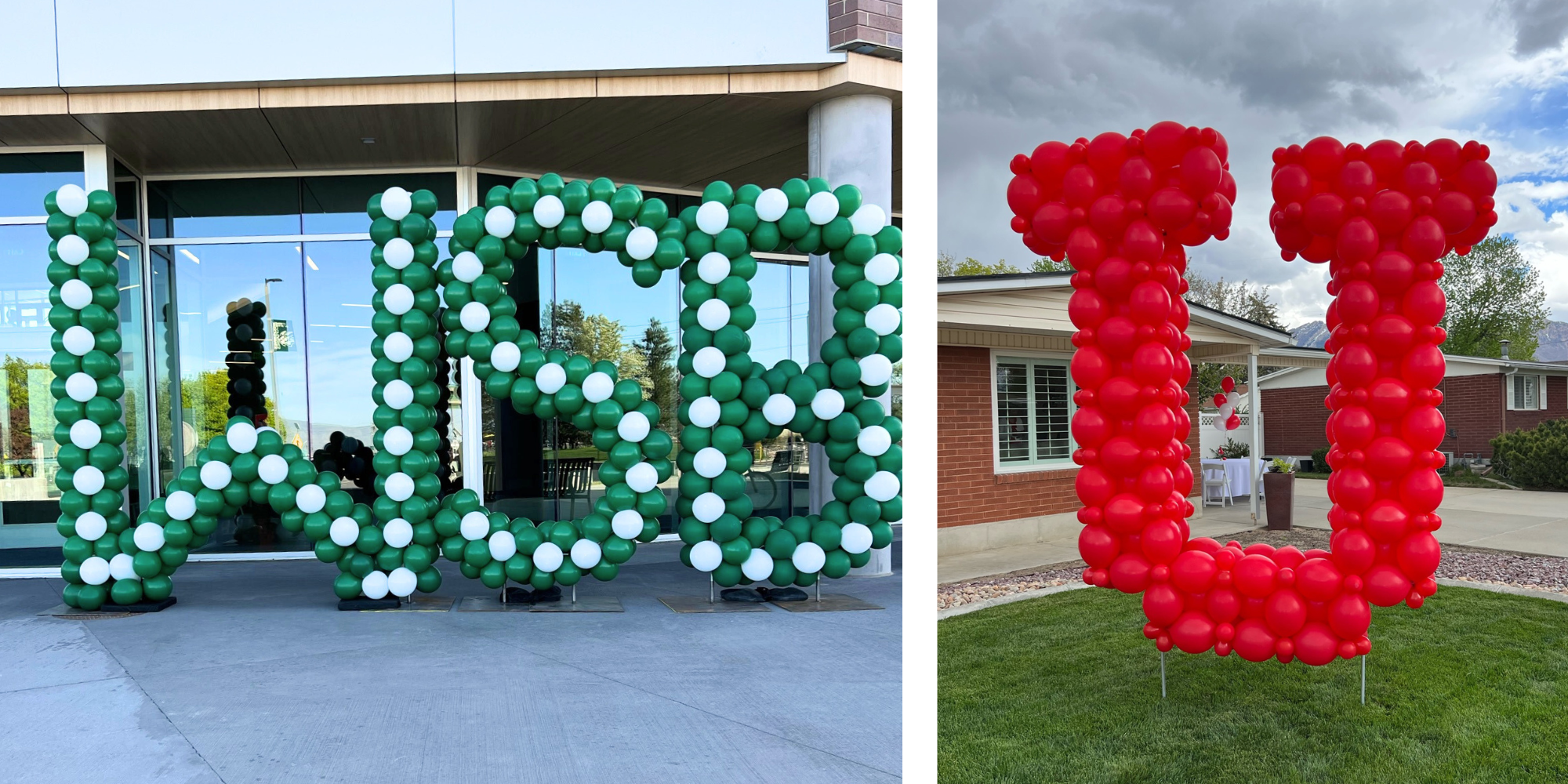 Giant Balloon Letters celebrate graduation across Utah from the Woodbury School of Business at UVU or the Block U at the University of Utah