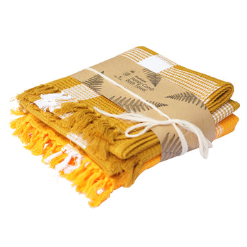 2 Handwoven Honey Comb Towels Mustard Yellow & Yellow (60 X 30 Inch)