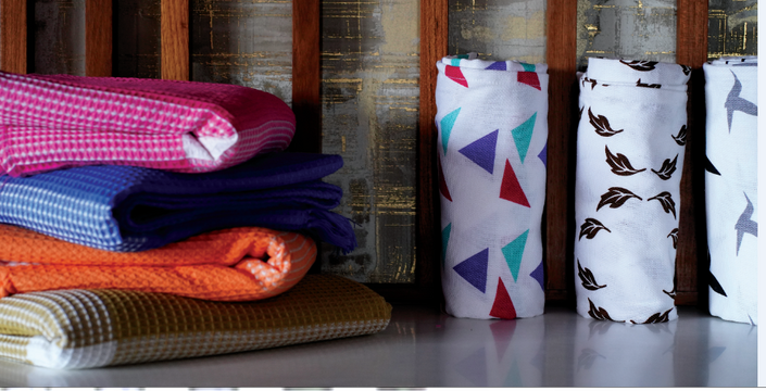3 Premium Printed Towels With Triangle, Leaf & Birds Design (60"x30")