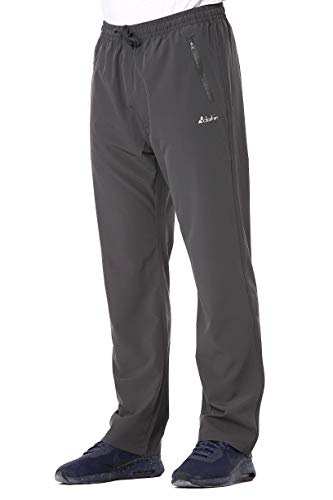 Clothin Men's Stretch Elastic-Waist Drawstring Pants With Front Zipper Pockets,Grey,3XL (42-44W32.5L/Regular)