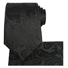 Load image into Gallery viewer, KissTies Extra Long Tie Set: Black Paisley Necktie + Hanky + Gift Box (63&#39;&#39; XL)
