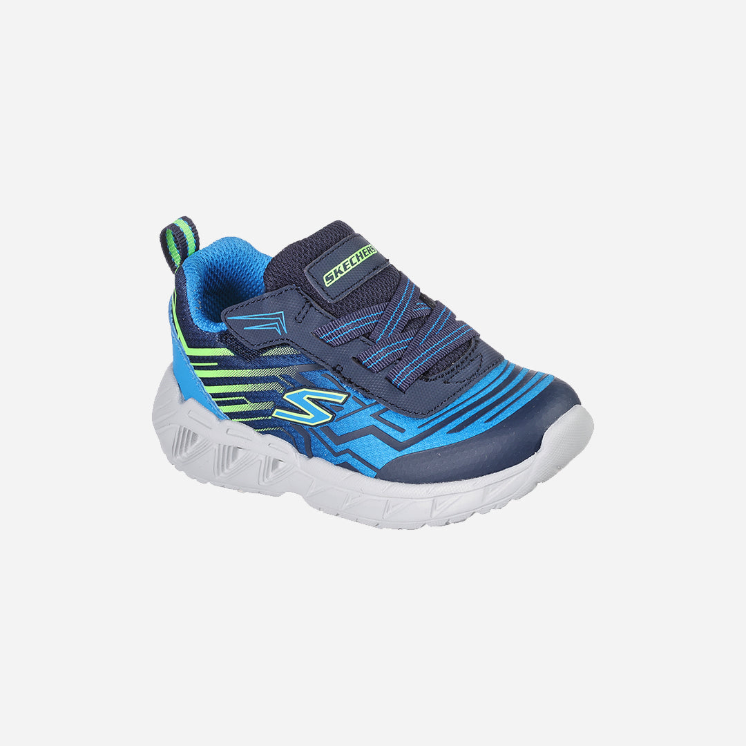 Skechers Kids Magna-Lights in Lime Synthetic/ & Blue Maver Trim Navy Mesh/ 