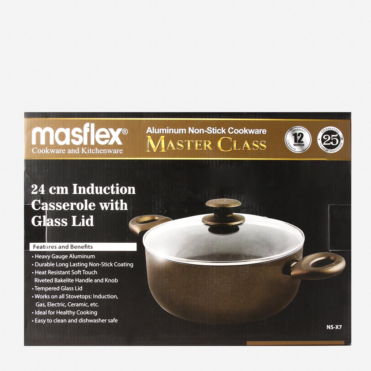 18cm Master Class Induction Saucepan with Glass Lid - Masflex