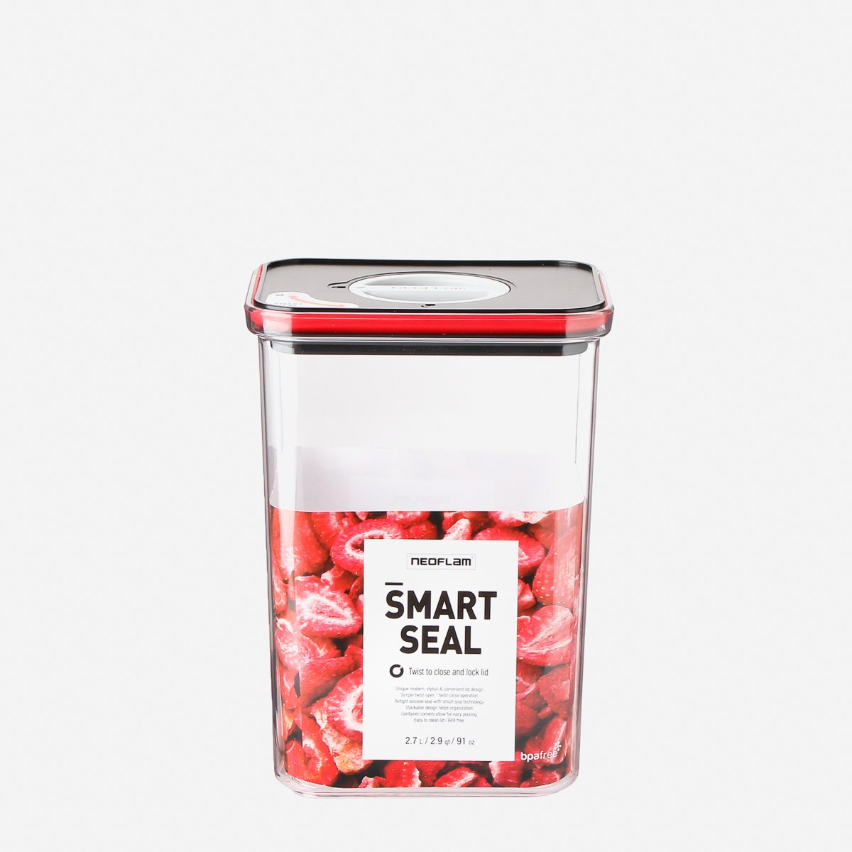 NEOFLAM Airtight Smart Seal Food Storage Container (Set of 3, Square), Crystal Clear Body, Modular, Stackable, Nestable Design