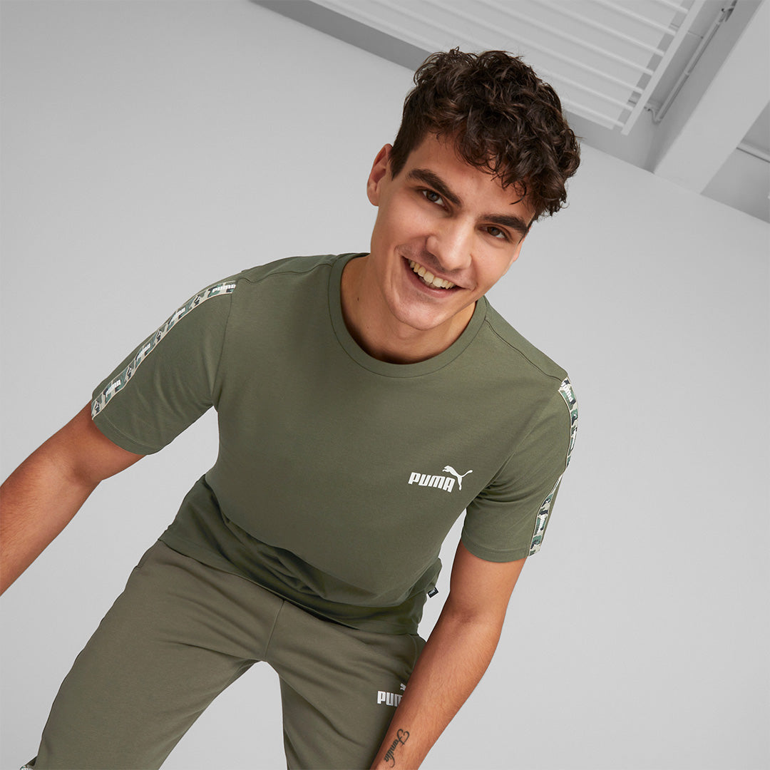 Puma Men's ESS Tape Camo Tee in Green Moss