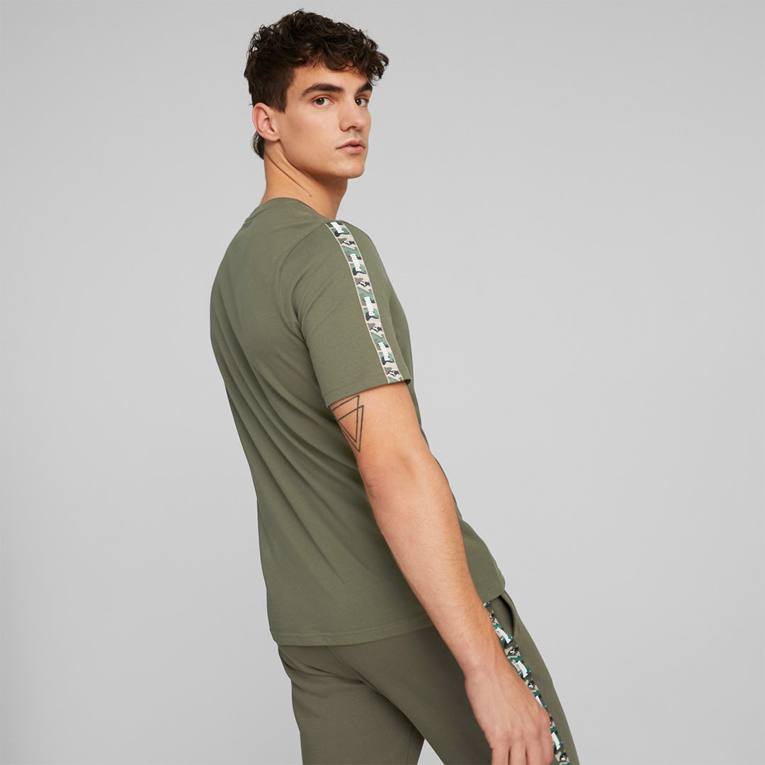 in Men\'s Puma ESS Tee Tape Camo Green Moss