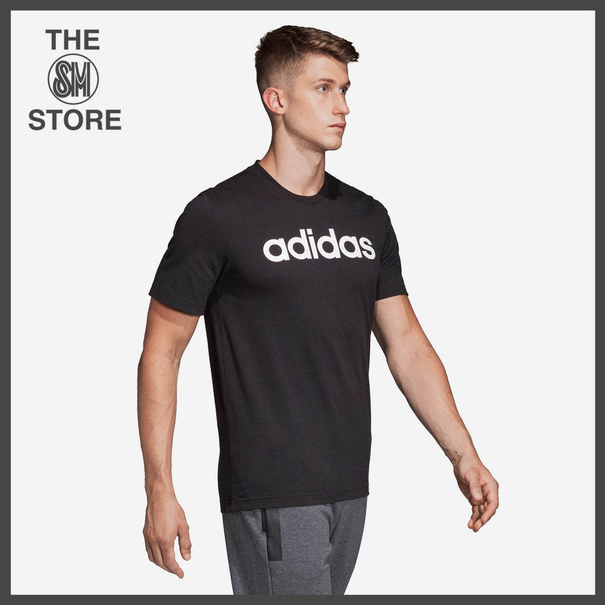 Adidas Men's Essentials Linear Logo T-Shirt in Black