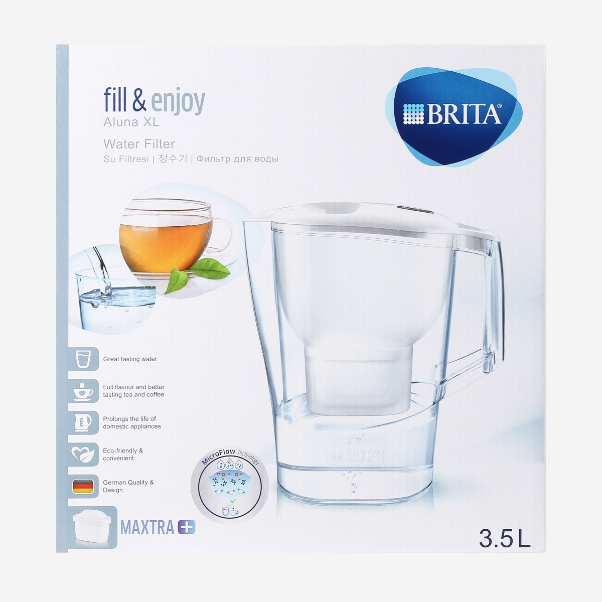 Pack de démarrage filtration d’eau BRITA Aluna 2,4 L (blanc) + 3 filtres  Maxtra PRO