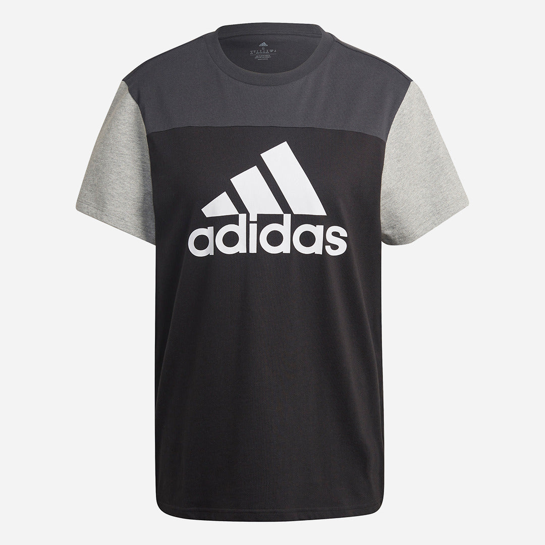 Adidas Women Essentials ColorBlock Logo Tee in Black/Carbon/Medium Grey  Heather/White