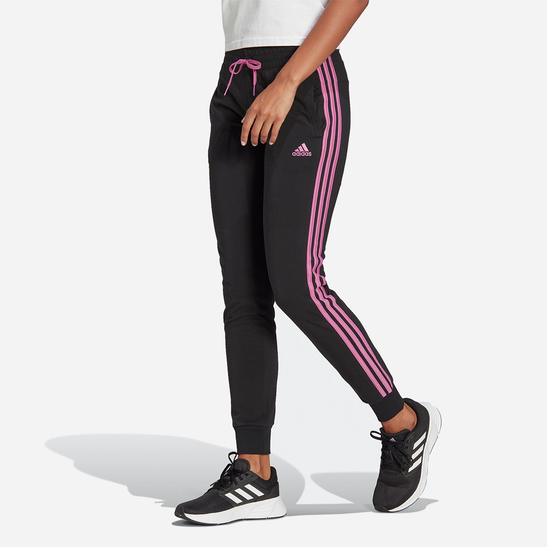 Adidas Women's Essentials Single Jersey 3-Stripes Pants in Black/Semi Pulse  Lilac