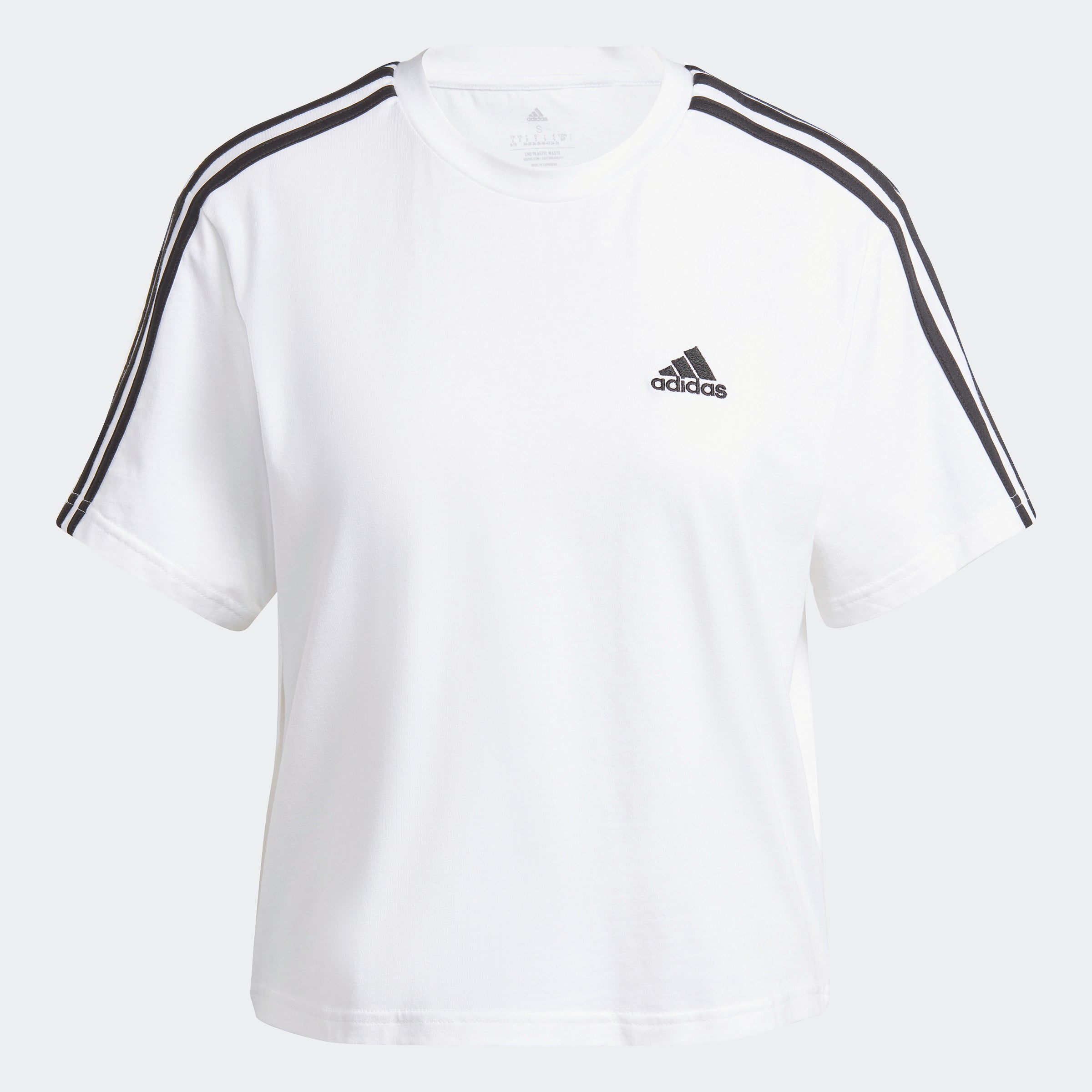 Adidas Women\'s Essentials 3-Stripes Single Top White Black in / Jersey Crop