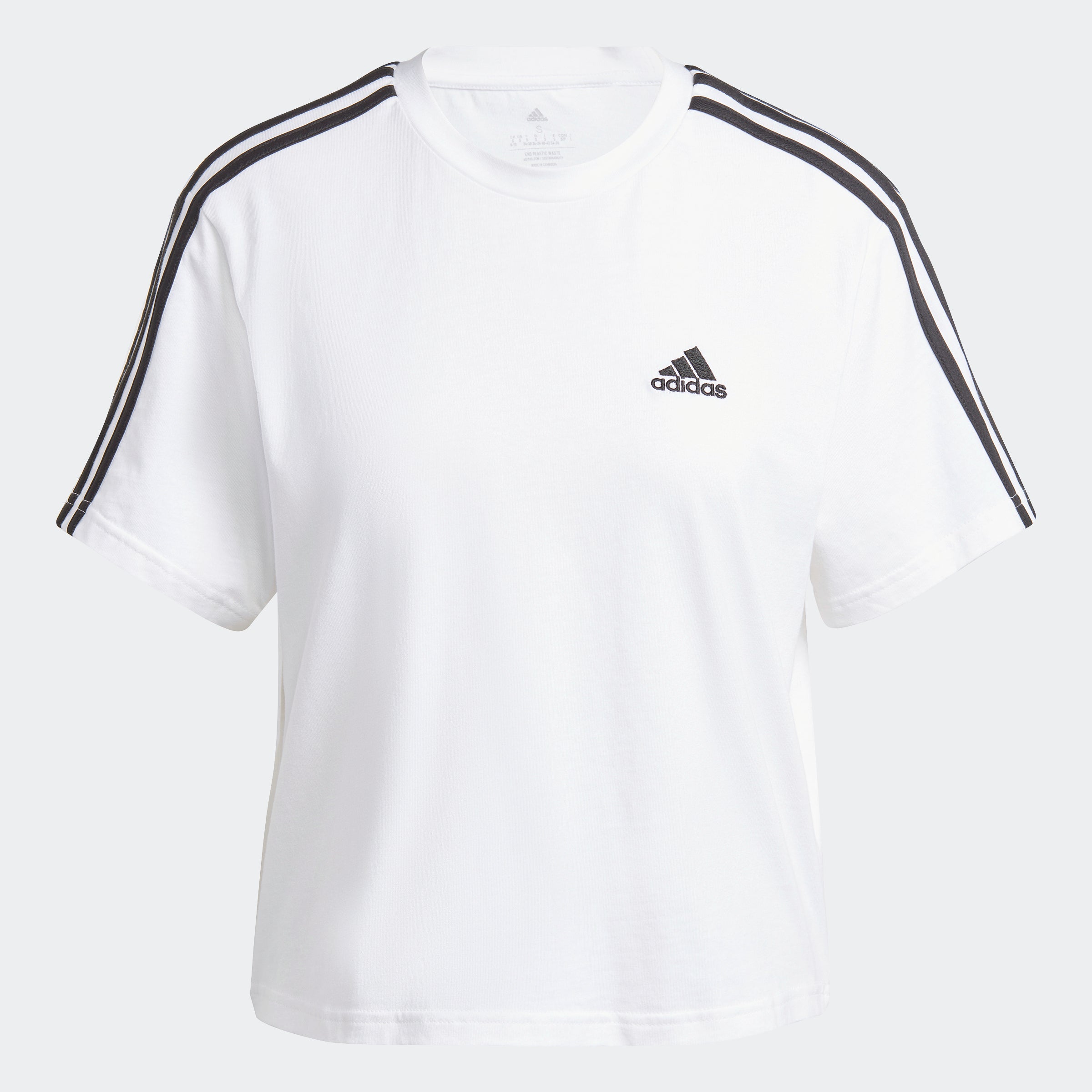 Adidas Women's Essentials 3-Stripes Single Jersey Crop Top in White / Black