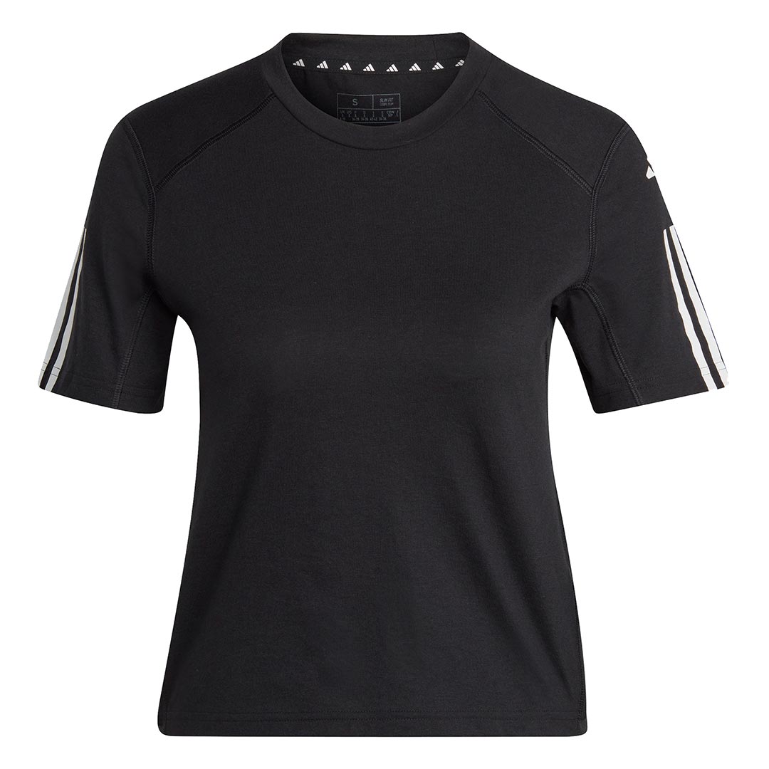 Adidas Women's Train Essentials Train Cotton 3-Stripes Crop T-Shirt in Black /White