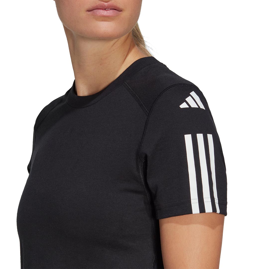 Adidas Women's Train Essentials Train Cotton 3-Stripes Crop T-Shirt in Black /White