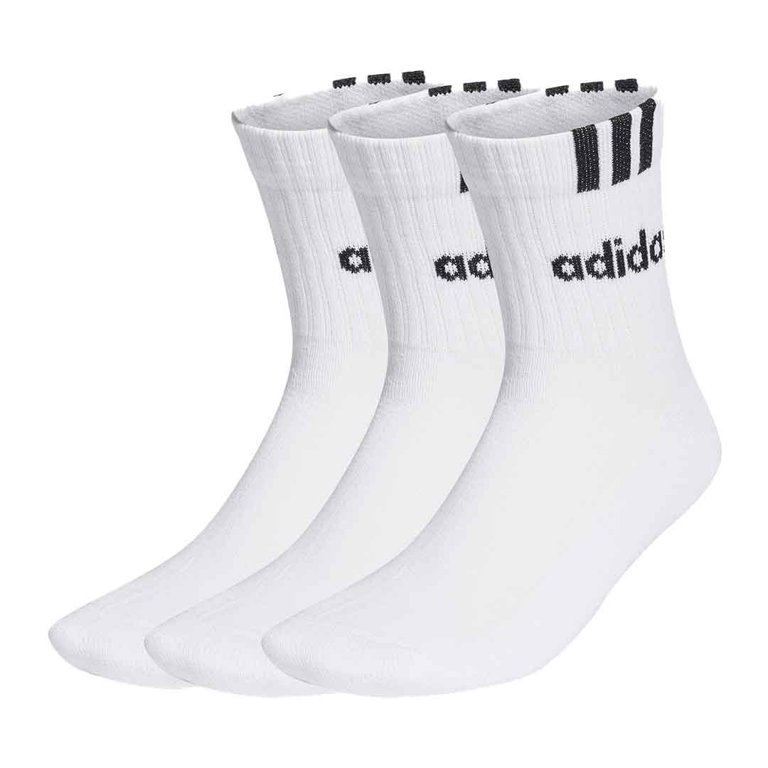 Adidas 3-Stripes Linear Half-Crew Cushioned Socks 3 Pairs in White