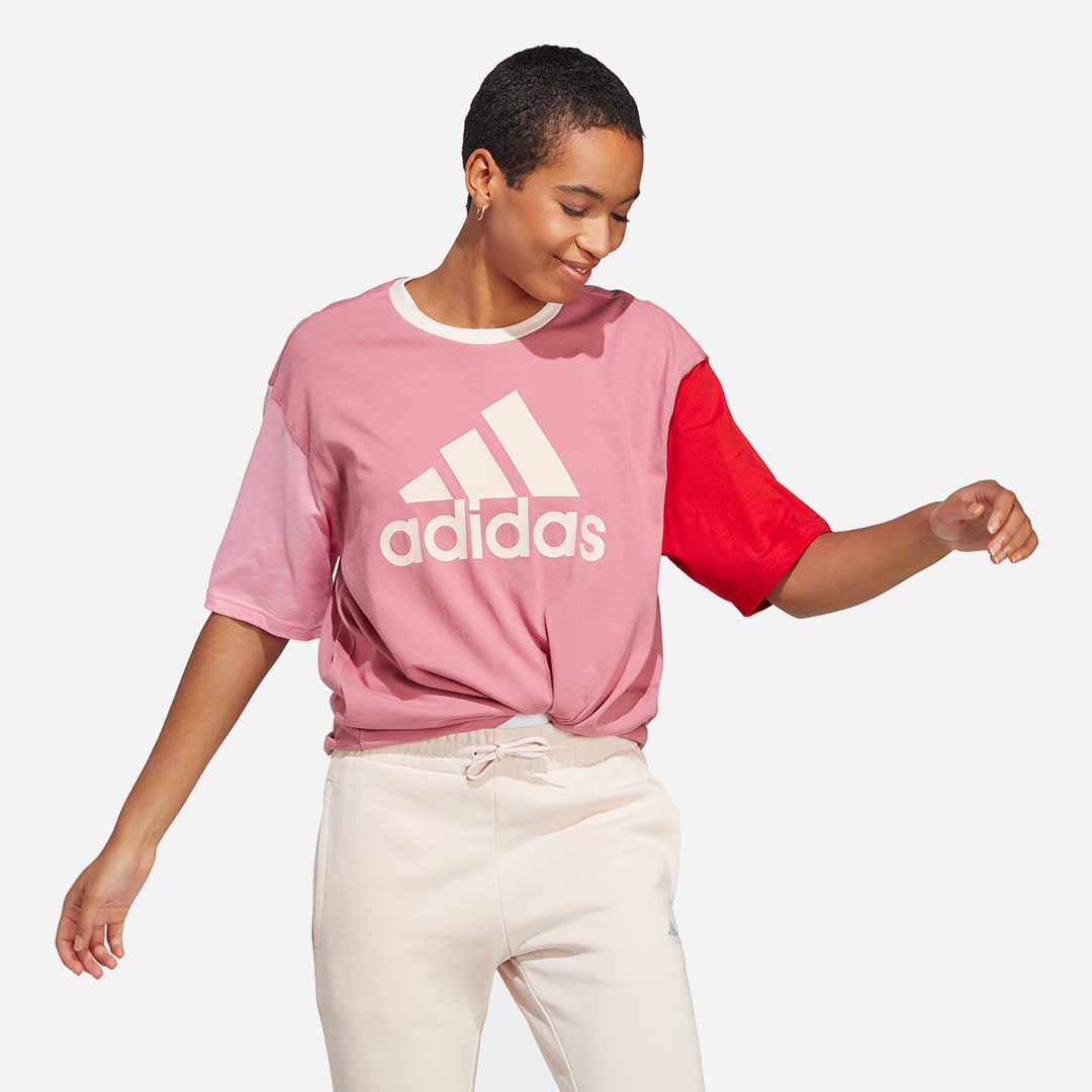 Adidas Women Essentials Big Boyfriend Tee Pink Logo in Strata