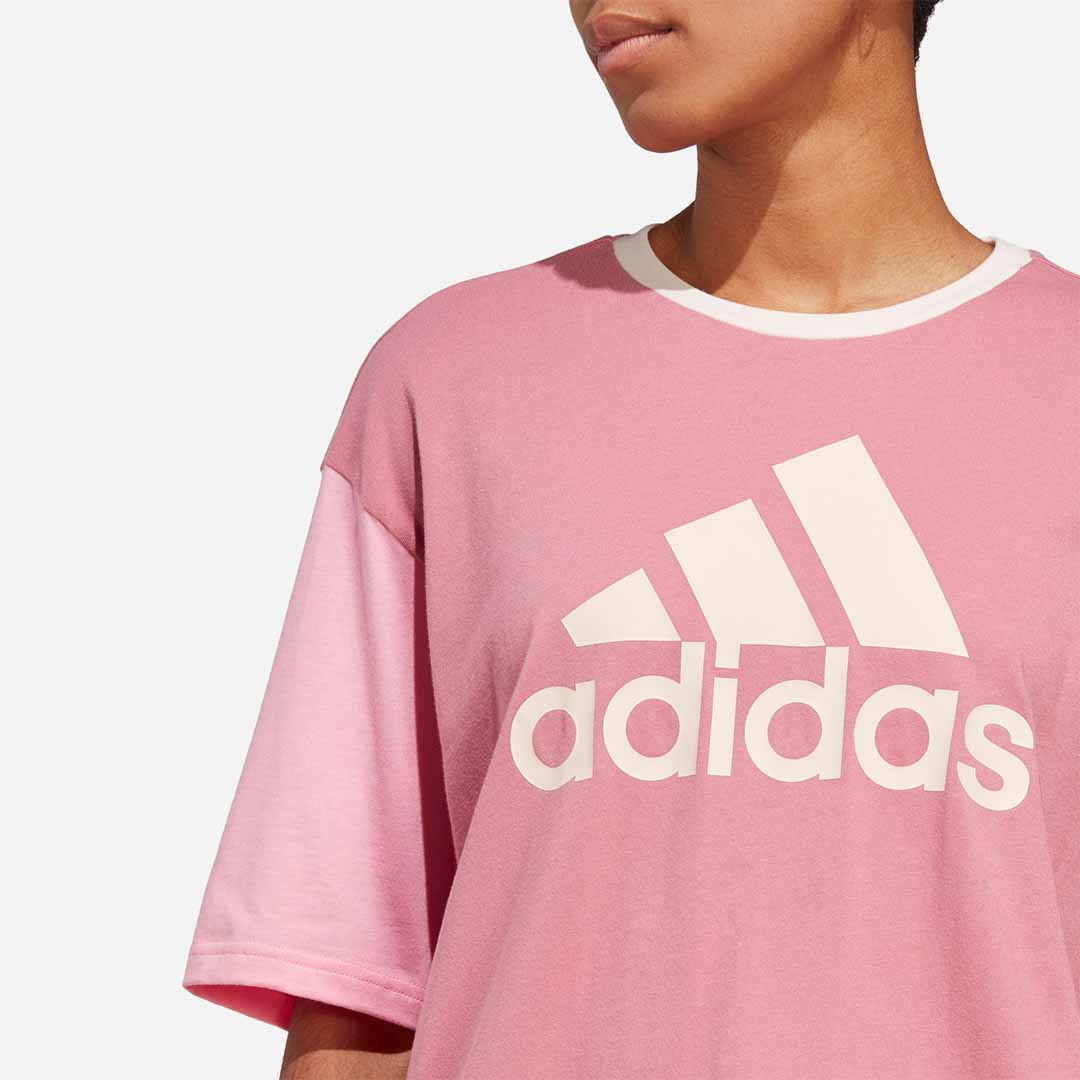 Adidas Women Essentials Big Logo Pink Strata Boyfriend Tee in