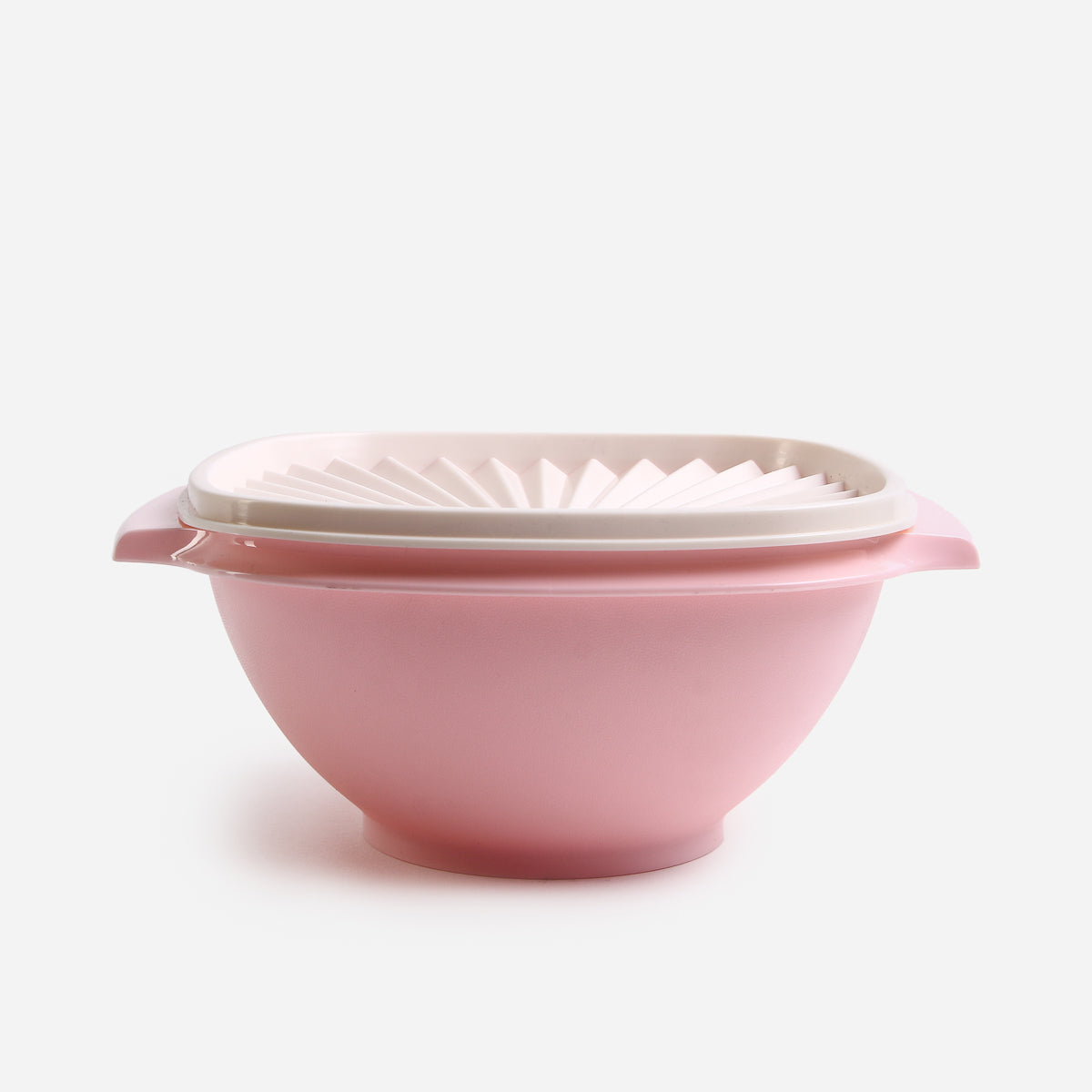 Tupperware Servalier Bowl 1323 Pink with White Starburst Lids