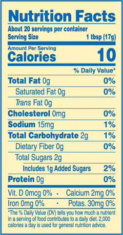 Banana Ketchup Nutritional Panel