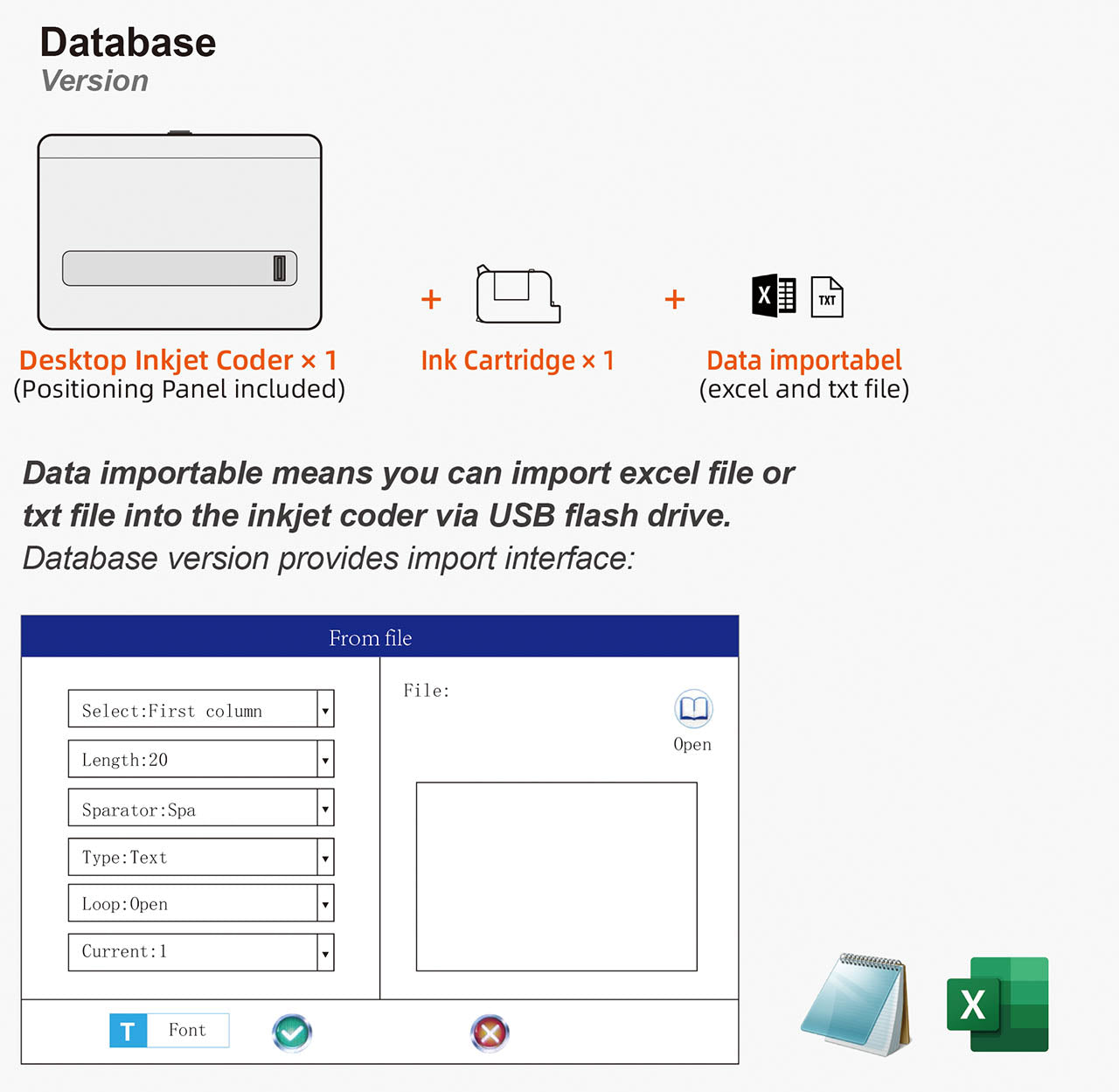 Database Version of SoliJet DT254 desktop inkjet coder, inkjet batch number coder
