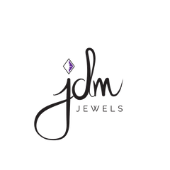JDM jewelry logo design, very elegant look with a gemstone to dot the J