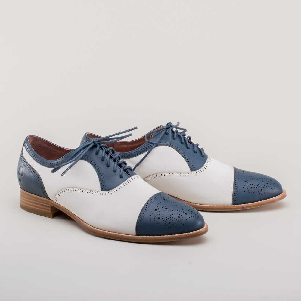 Lawrence Men's Vintage Spectator Shoes (Navy/Ivory) 15 | Historically Accurate Footwear by American Duchess