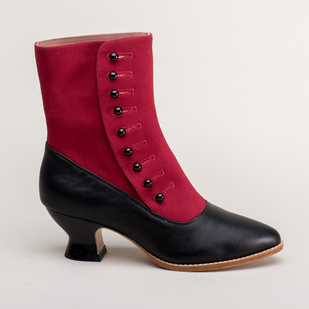 American Duchess: Manhattan Women's Victorian Cloth-Top Button Boots  (Burgundy/Black)