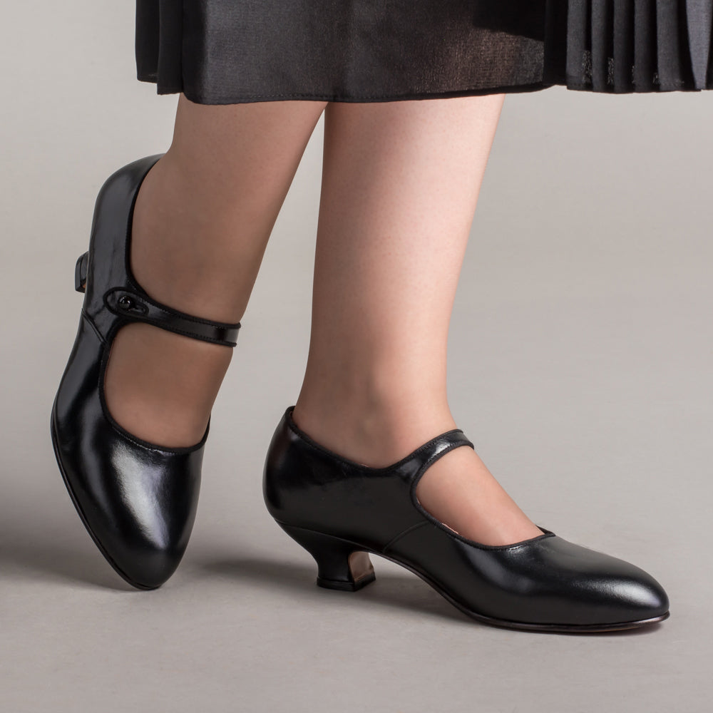 Duchess: Millie Women's 1920s Mary Jane Shoes (Black)