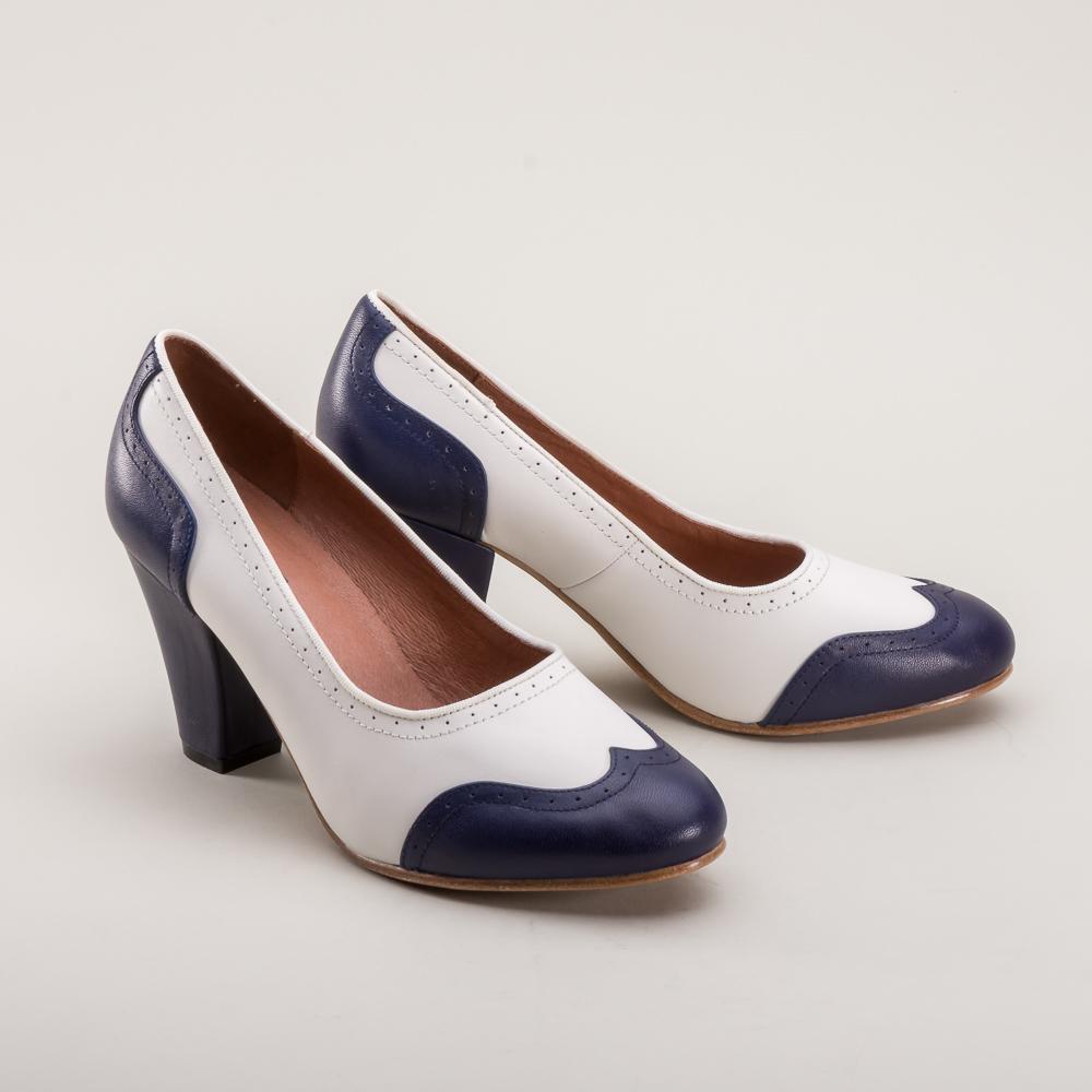 blue and white spectator pumps