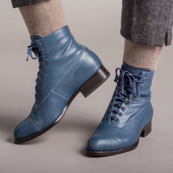 American Duchess: PRE-ORDER Rainey Women's Vintage Lace-Up Boots (Blue)