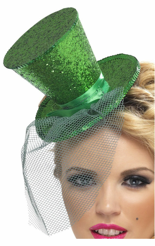 green glitter mini top hat accessory