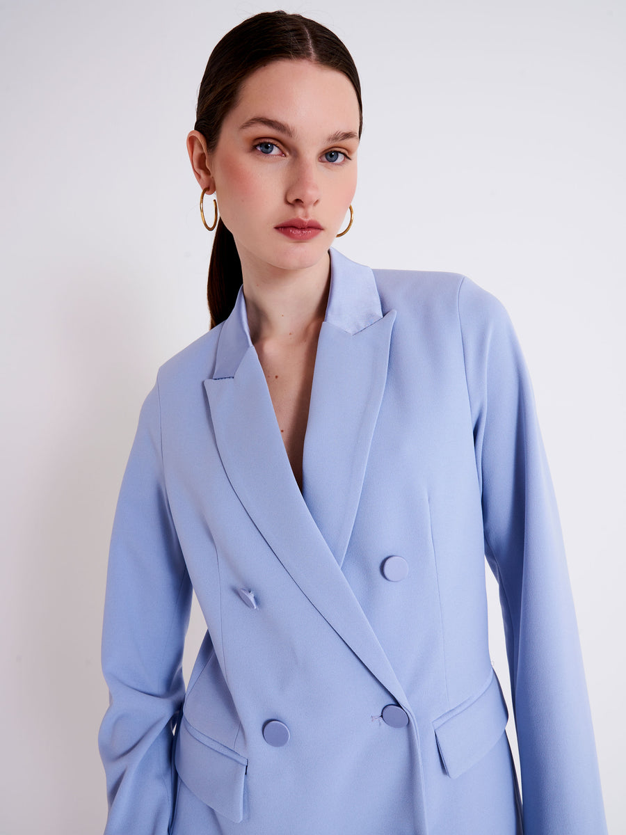 Light Blue Double-breasted Blazer with Satin Details | Vicolo