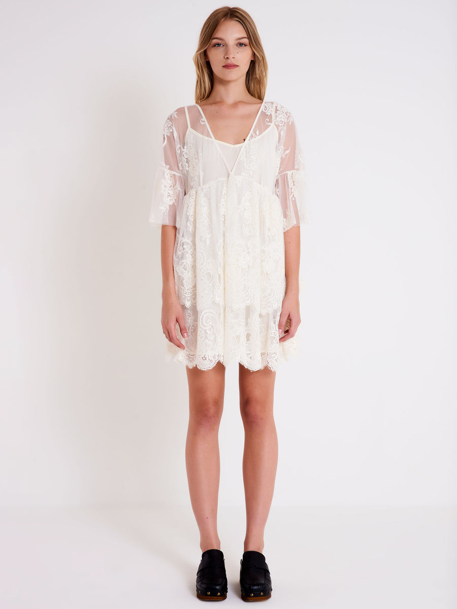 Beige Short Lace Dress | Vicolo
