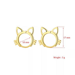 Cats On Silver Hoop Earrings in Gold with dimensions