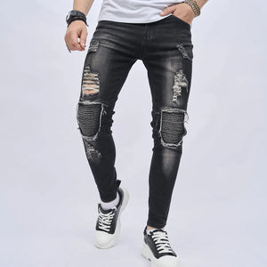 Men's Patch-Ripped Pencil Jeans - NouvéExpress