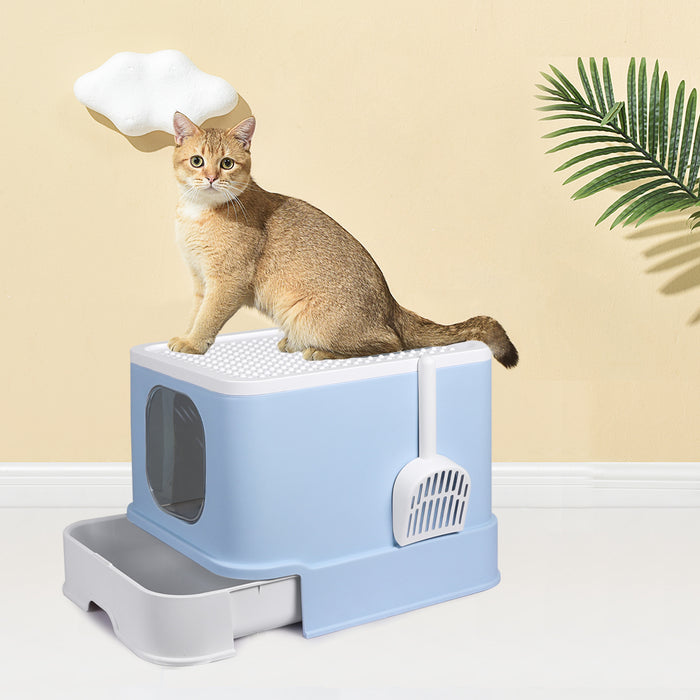 PaWz Fully Enclosed Toilet Trapping Odor Cat Litter Box - Basin Blue PaWz