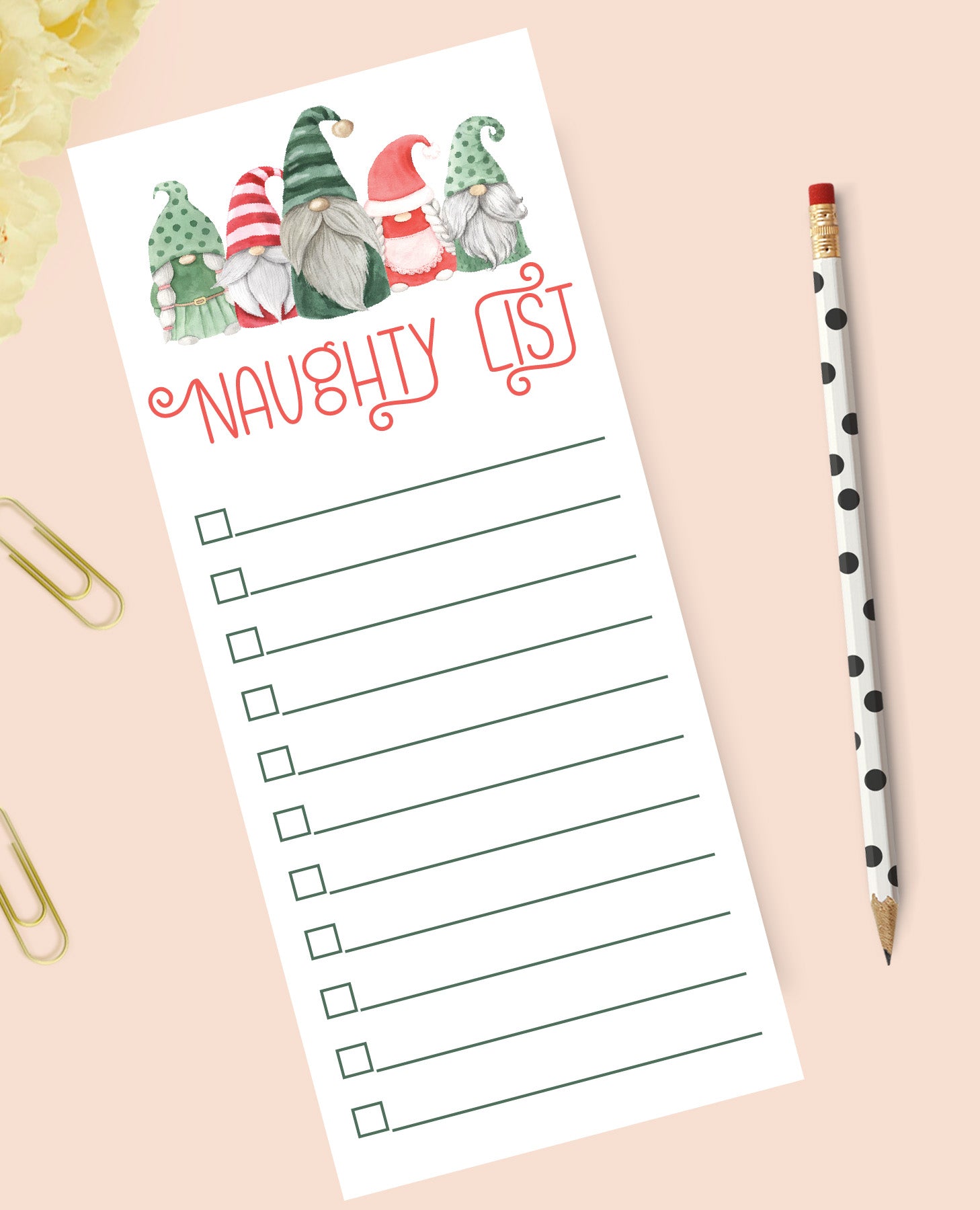 Naughty List Gnome notepad