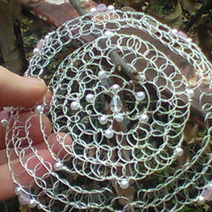 Bridal kippah or headress with pink  frosted beading and pearls