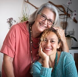 two happy women friends