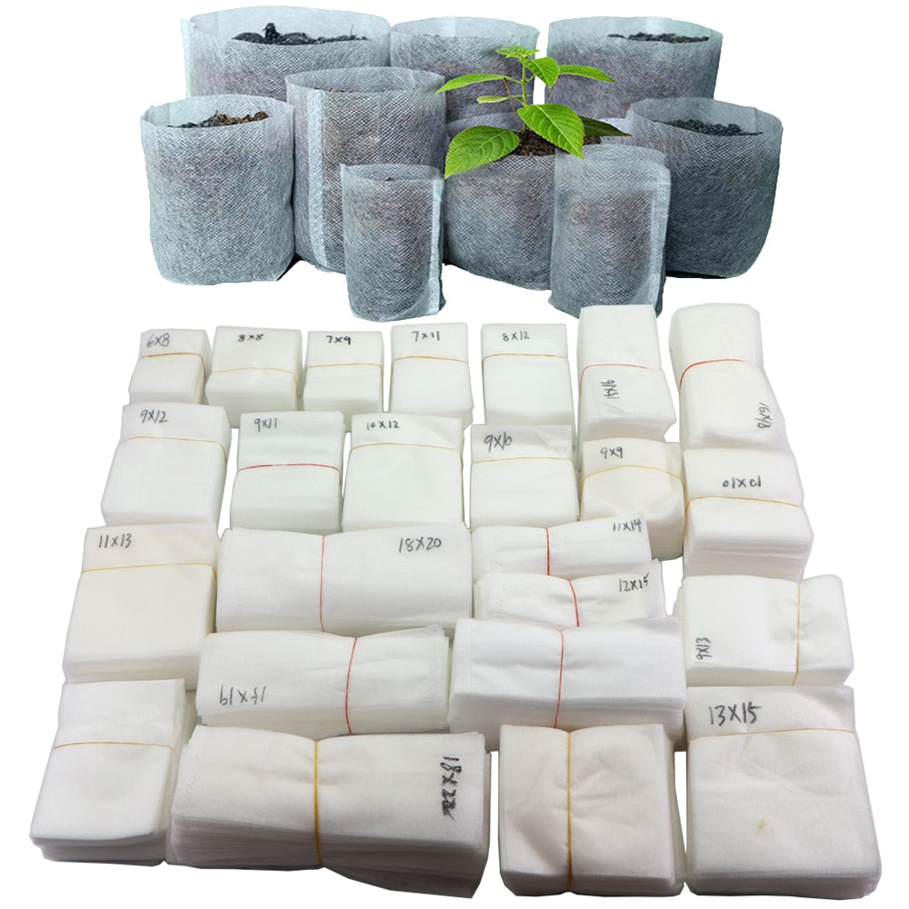 100Pcs/Set Biodegradable Nonwoven Fabric Nursery Plant Grow Bags Seedling  Pot Growing Planter Planting Bag Container Garden Tool