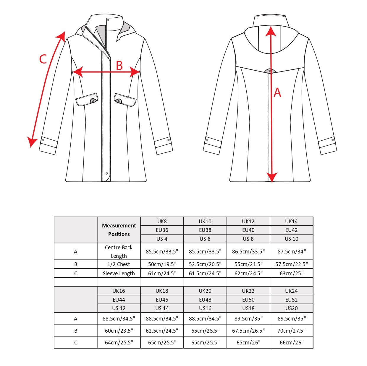 Abbie tweed coach size chart