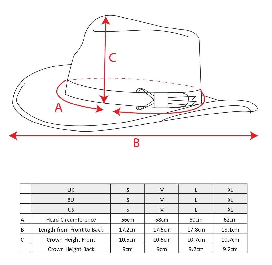 Boston Felt Hat Size Chart