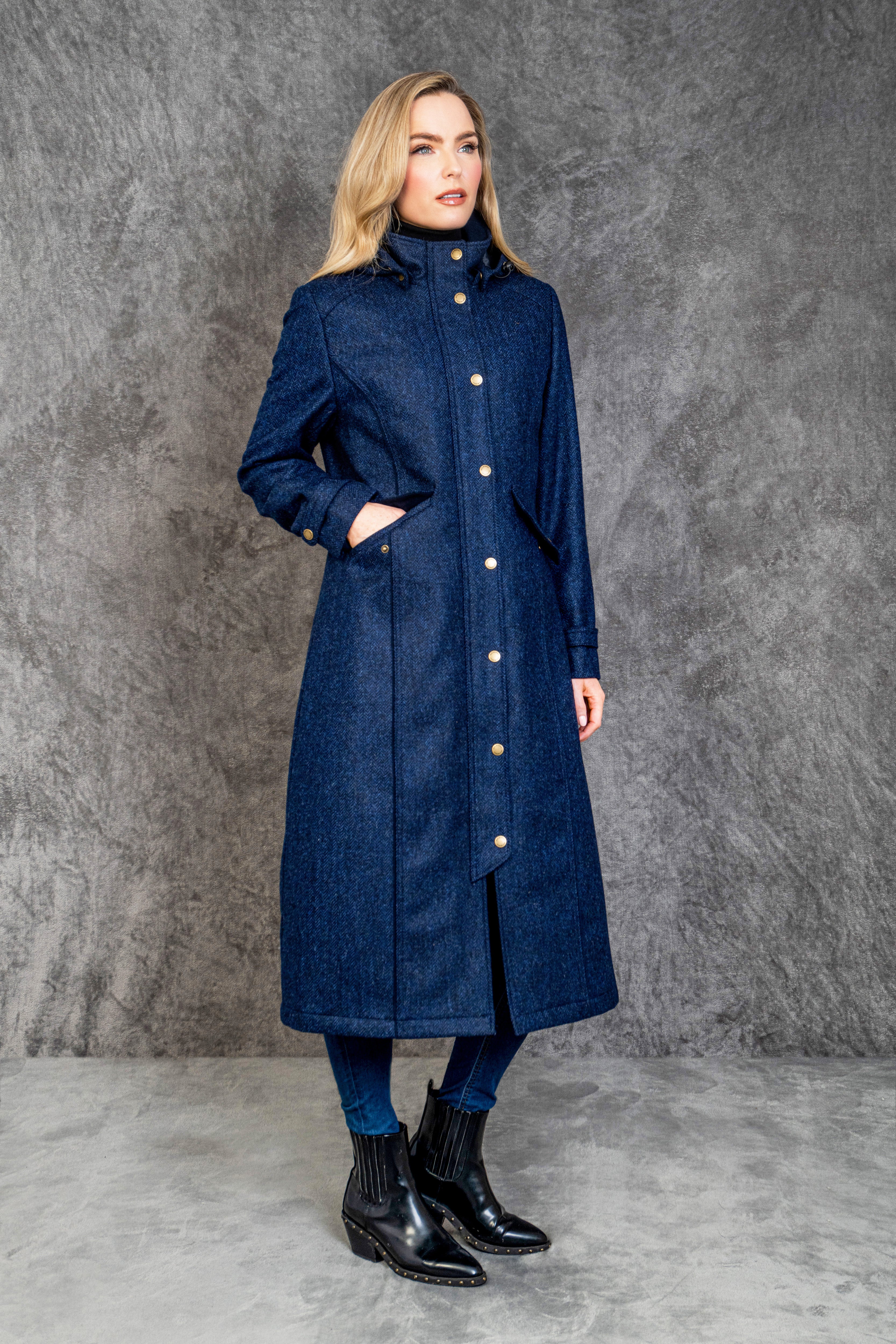 Fran Tweed Coat - Light Blue Herringbone: Heritage Elegance in